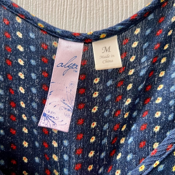 Alya Polka Dot Cold Shoulder Crepe Rayon Swing Dress, Mini Dress, Navy Blue, M - Picture 5 of 6